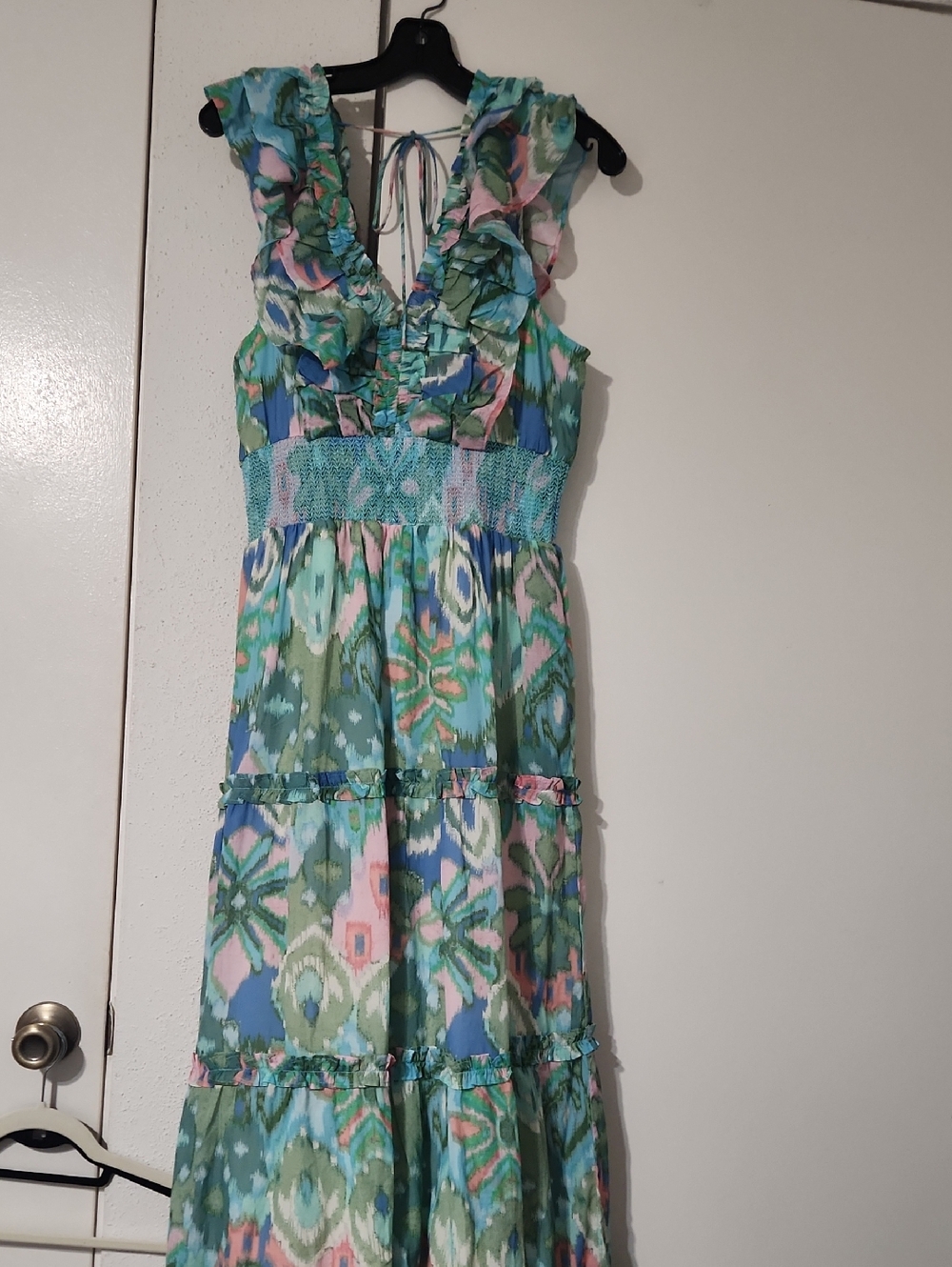 Floral Ruffle Maxi Dress in Green & Pink